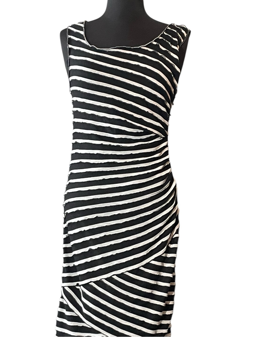 Max Studio Specialty Products Black White Striped Sleeveless Bodycon Midi Dress